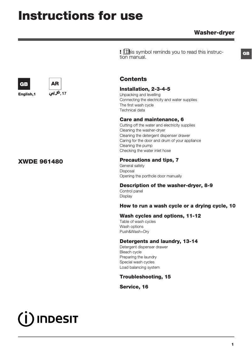 Imagen de la primera página del manual del dispositivo XWDE 961480X S GCC