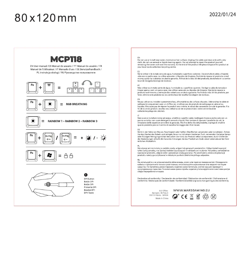 Page 1 de la notice Manuel utilisateur Mars Gaming MCP118
