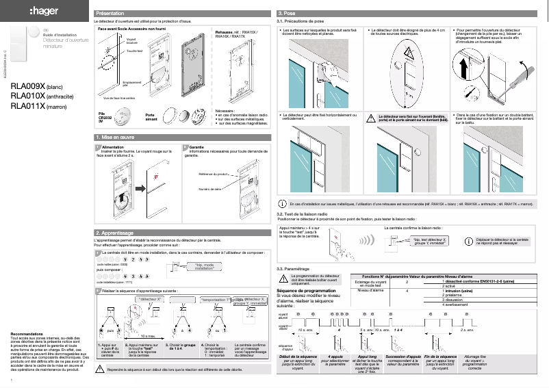Image de la première page du manuel de l'appareil RLA009X