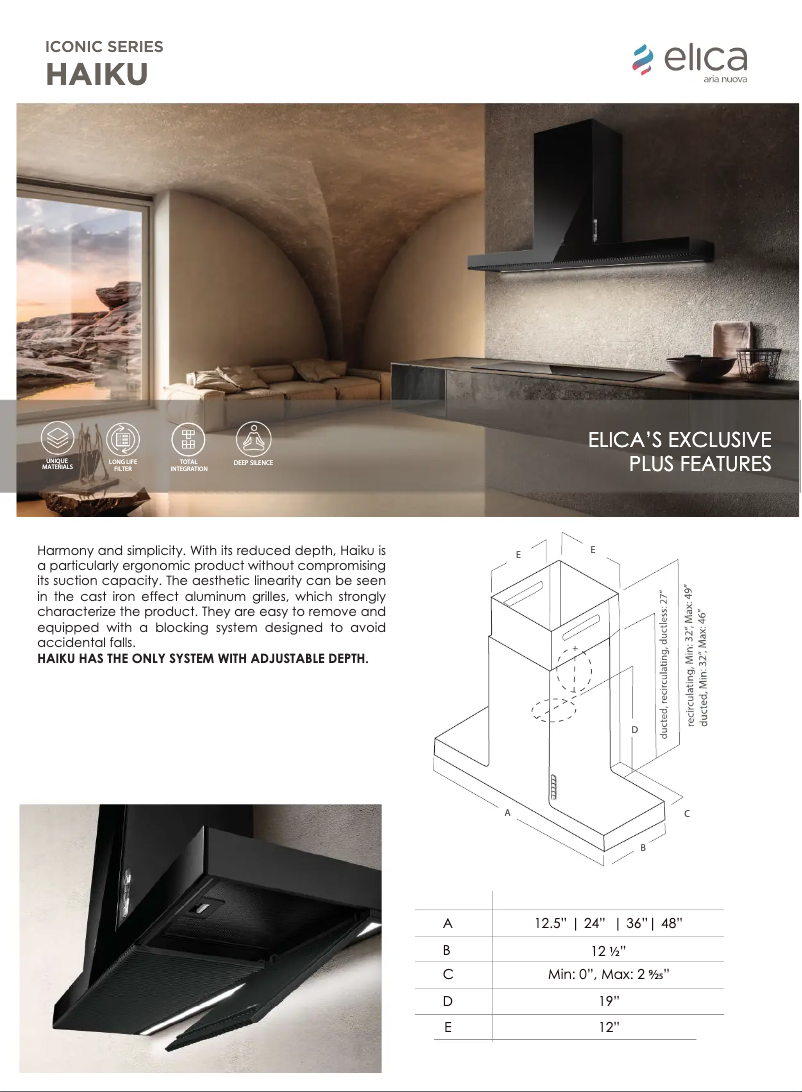 Page 1 de la notice Fiche technique Elica HAIKU PRF0157391