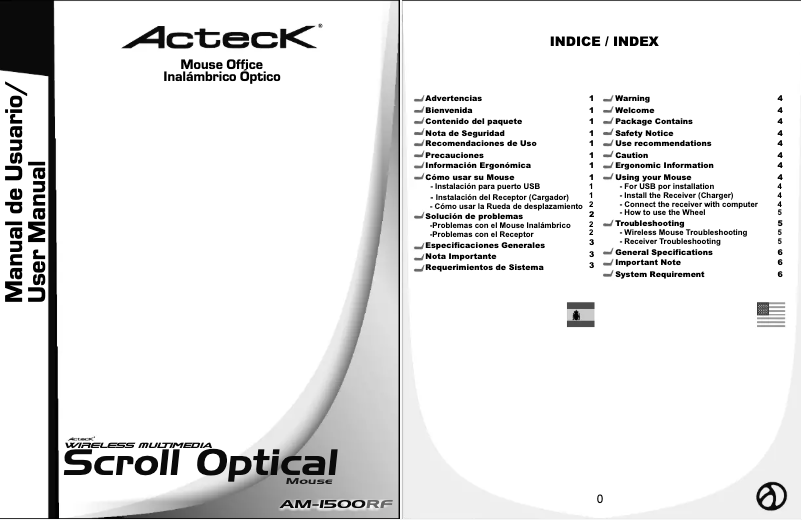 Page n°1 - Manuel utilisateur Acteck AM-1500RF