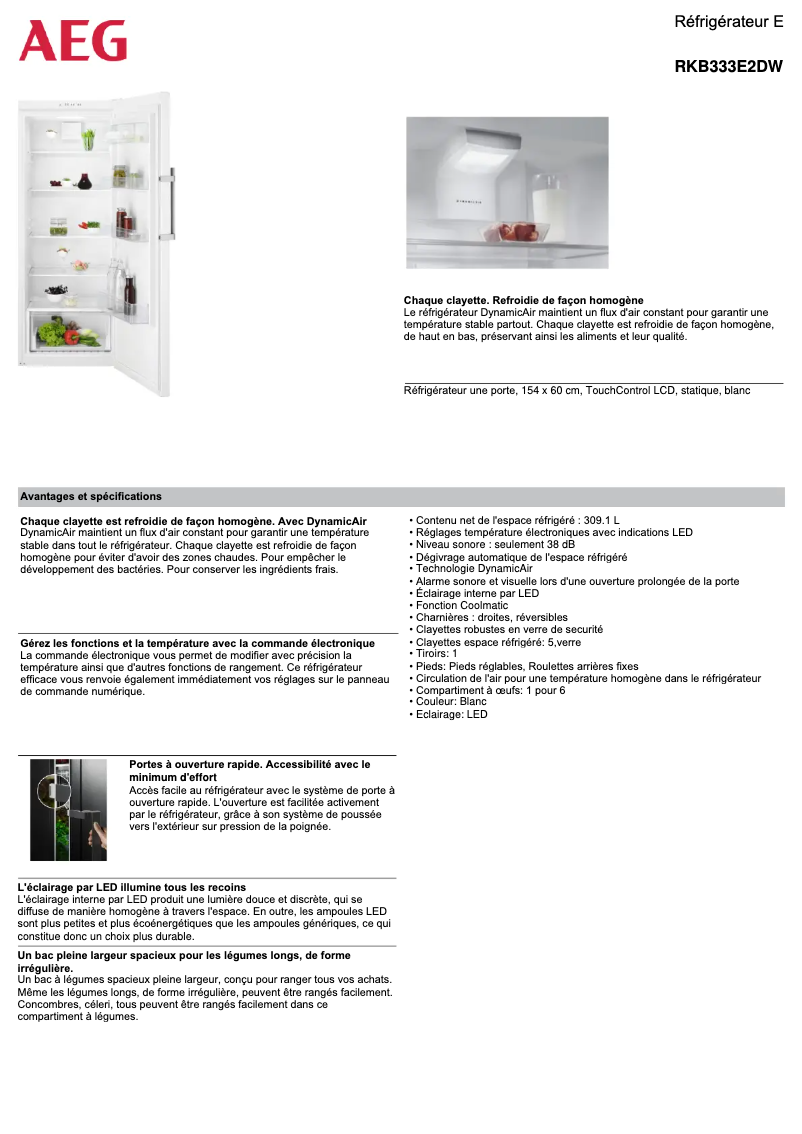 Page n°1 - Fiche technique AEG RKB333E2DW