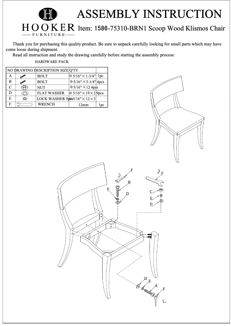 Page 1 de la notice Manuel utilisateur Hooker 1586-75310-BRN1