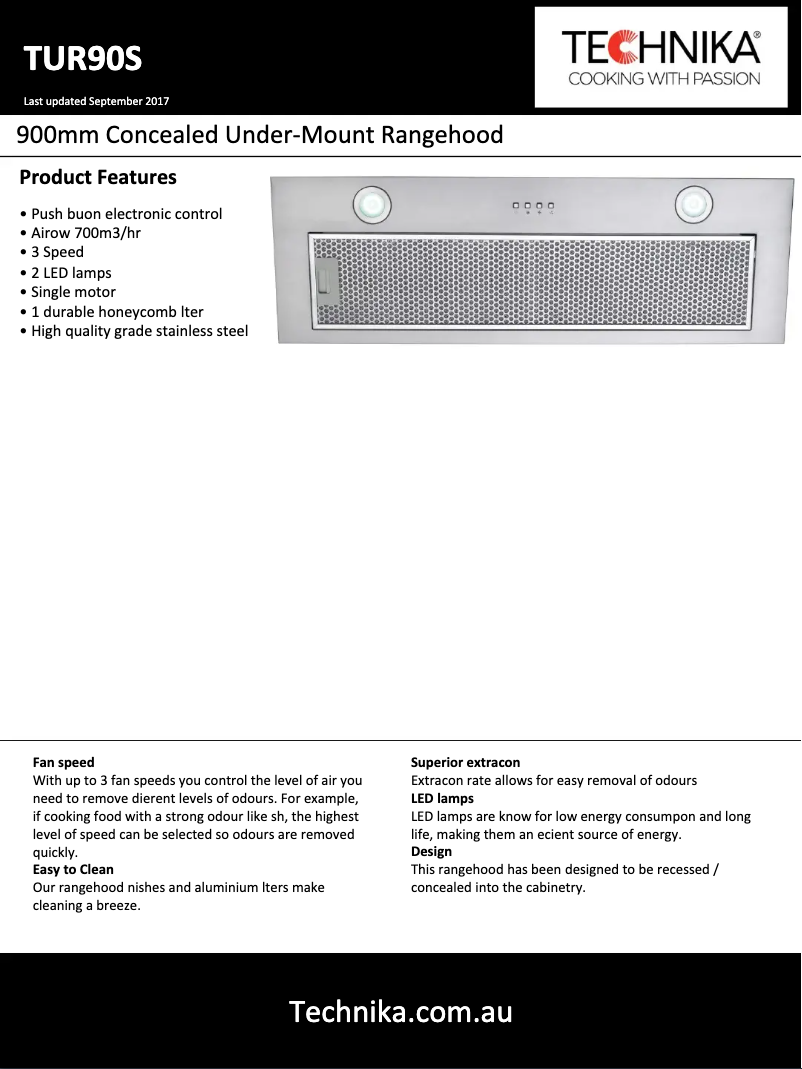 Page 1 de la notice Fiche technique Technika TUR90S