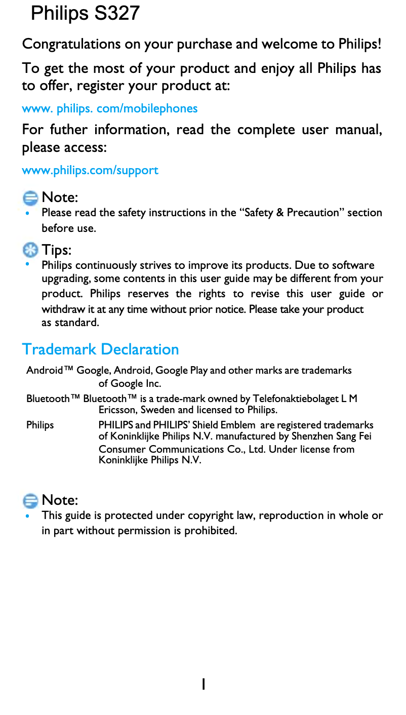 First page image of the manual for S327