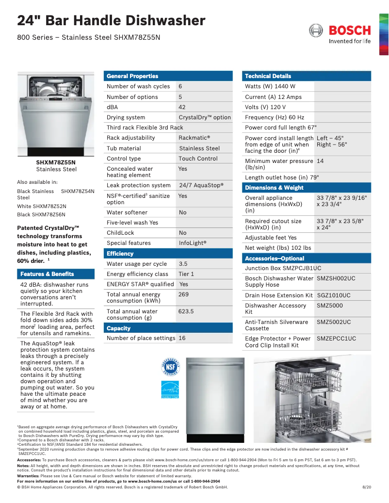 Page 1 de la notice Fiche technique Bosch SHXM78Z55N