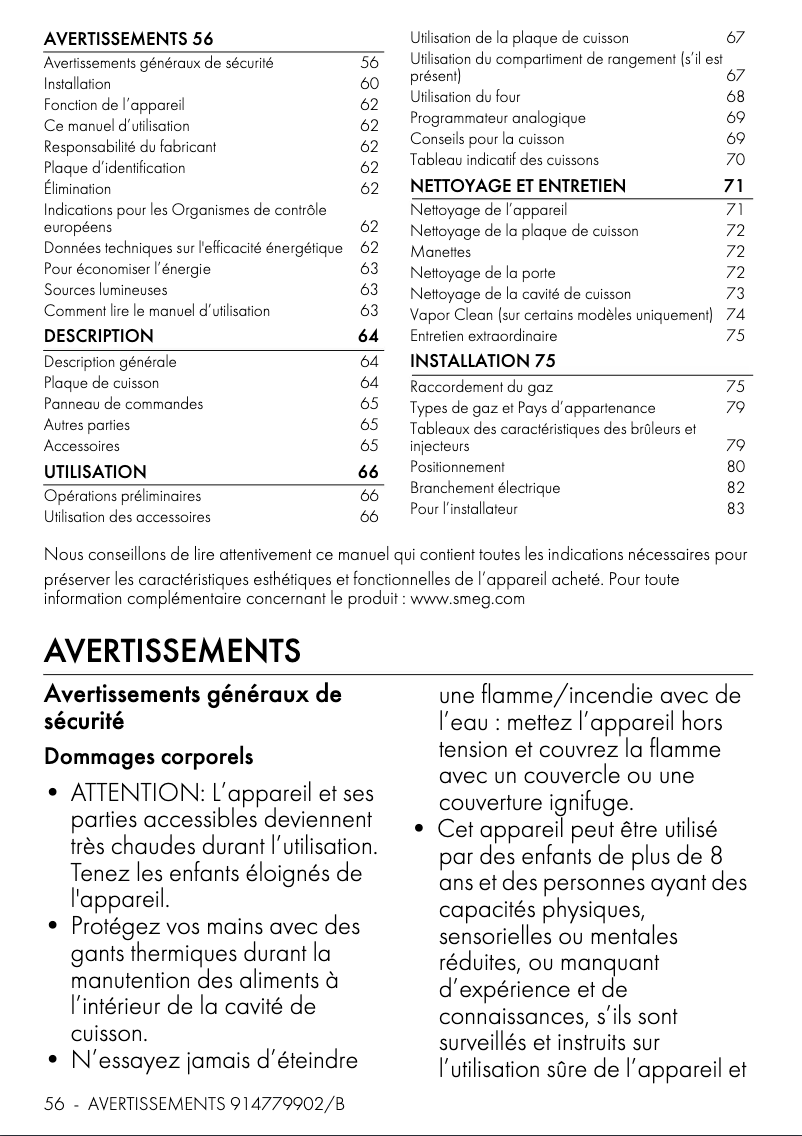 Page 1 de la notice Manuel utilisateur Smeg CO96GMA9