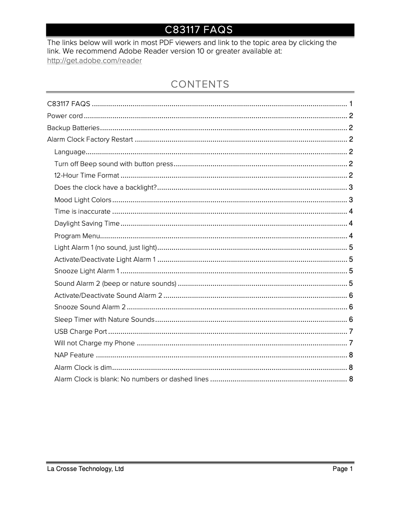 Page 1 de la notice FAQ La Crosse Technology C83117