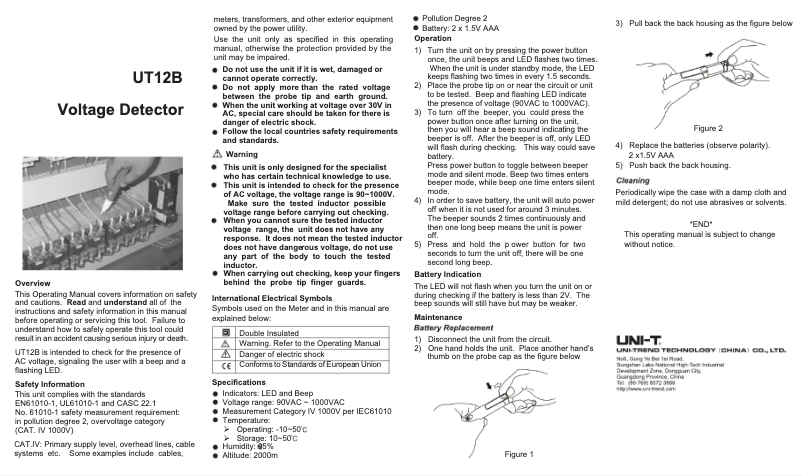 Page n°1 - Manuel utilisateur Uni-T UT12B