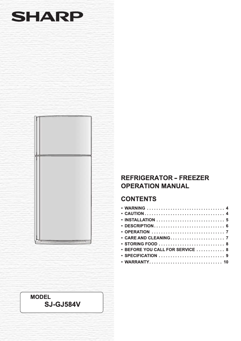 Page n°1 - Manuel utilisateur Sharp SJ-GJ584V
