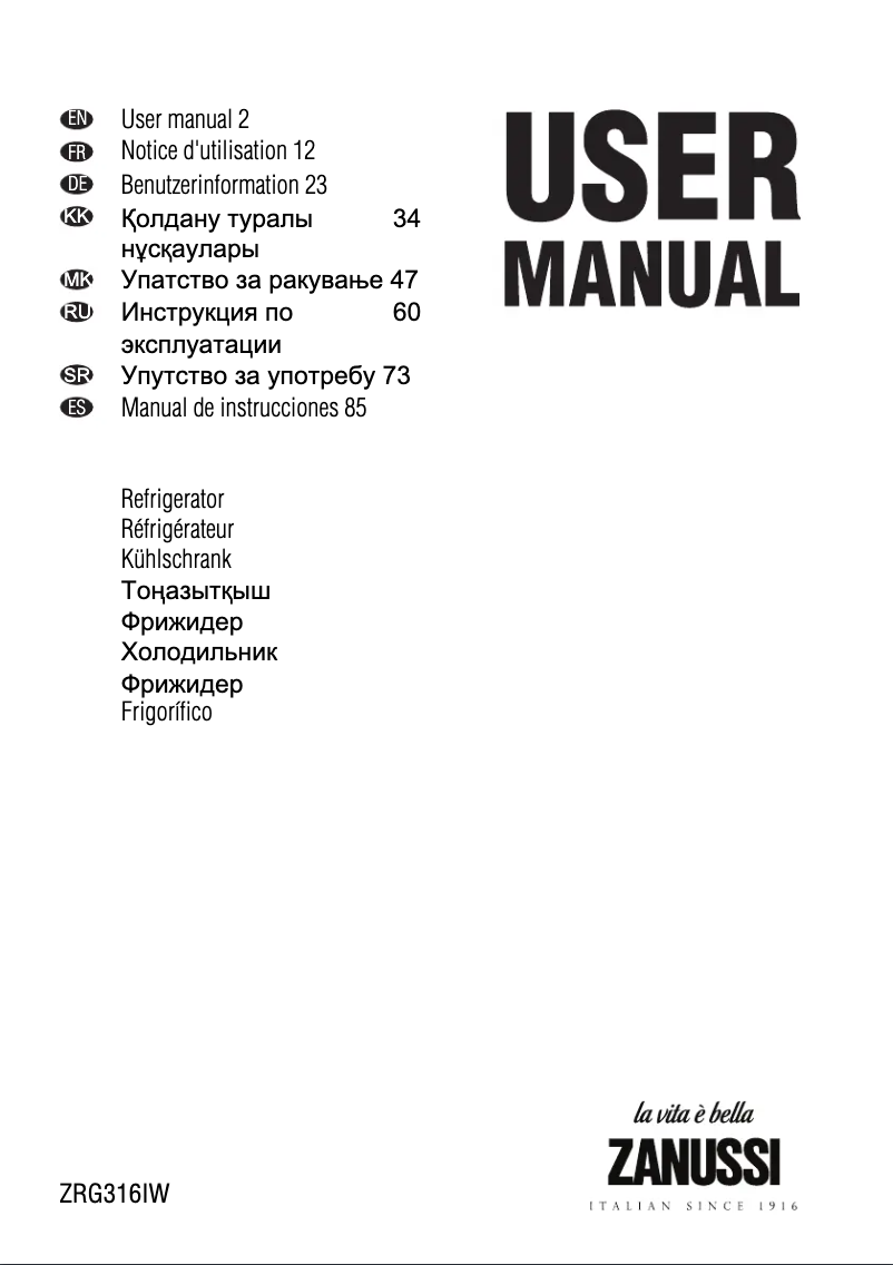 Page n°1 - Manuel utilisateur Zanussi ZR G316 IW