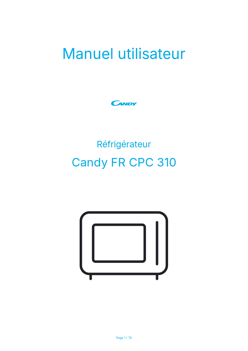 Page n°1 - Manuel utilisateur Candy FR CPC 310