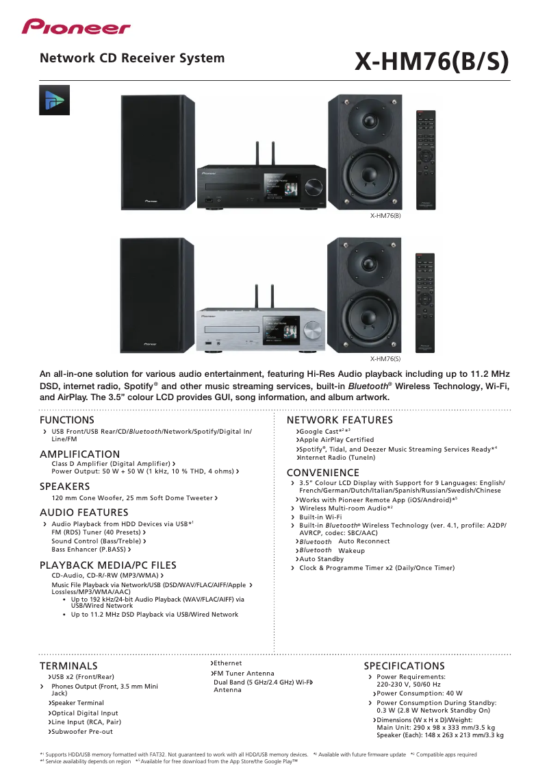 Page 1 de la notice Fiche technique Pioneer X-HM76