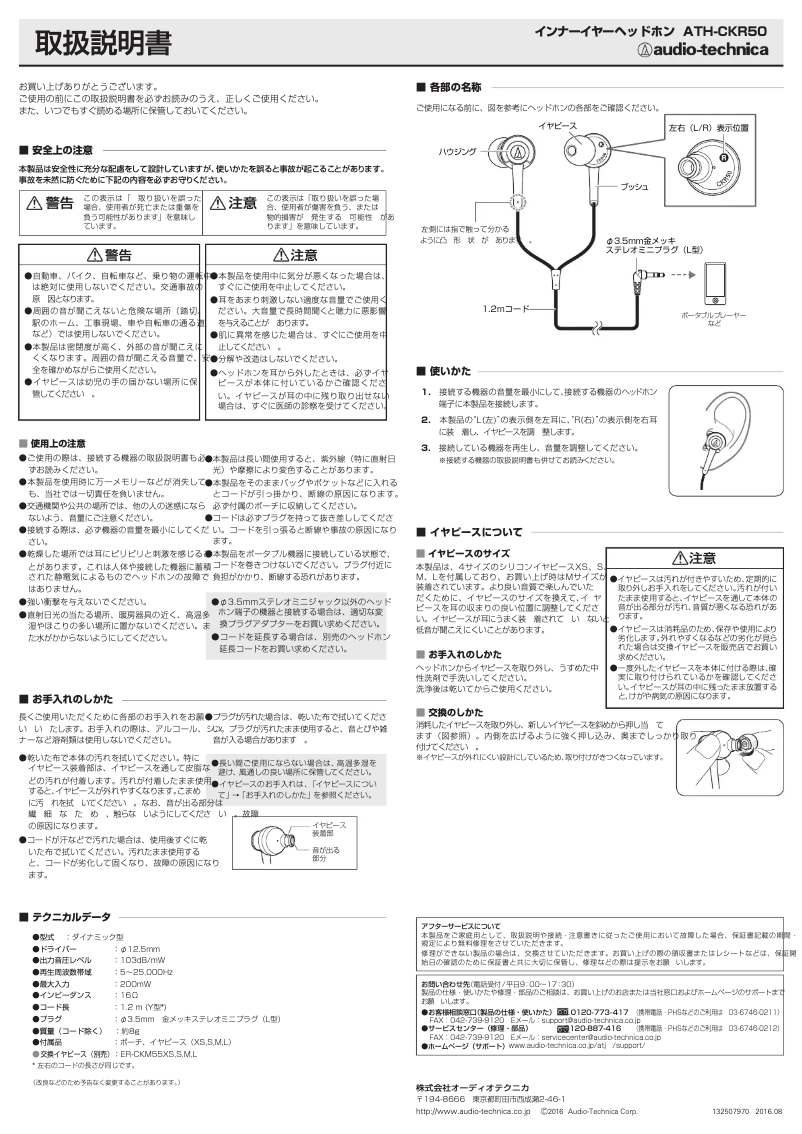 Image de la première page du manuel de l'appareil ATH-CKR50