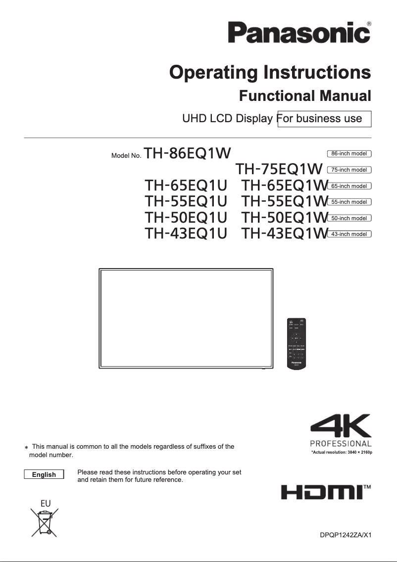 Page 1 de la notice Manuel utilisateur Panasonic TH-65EQ1W