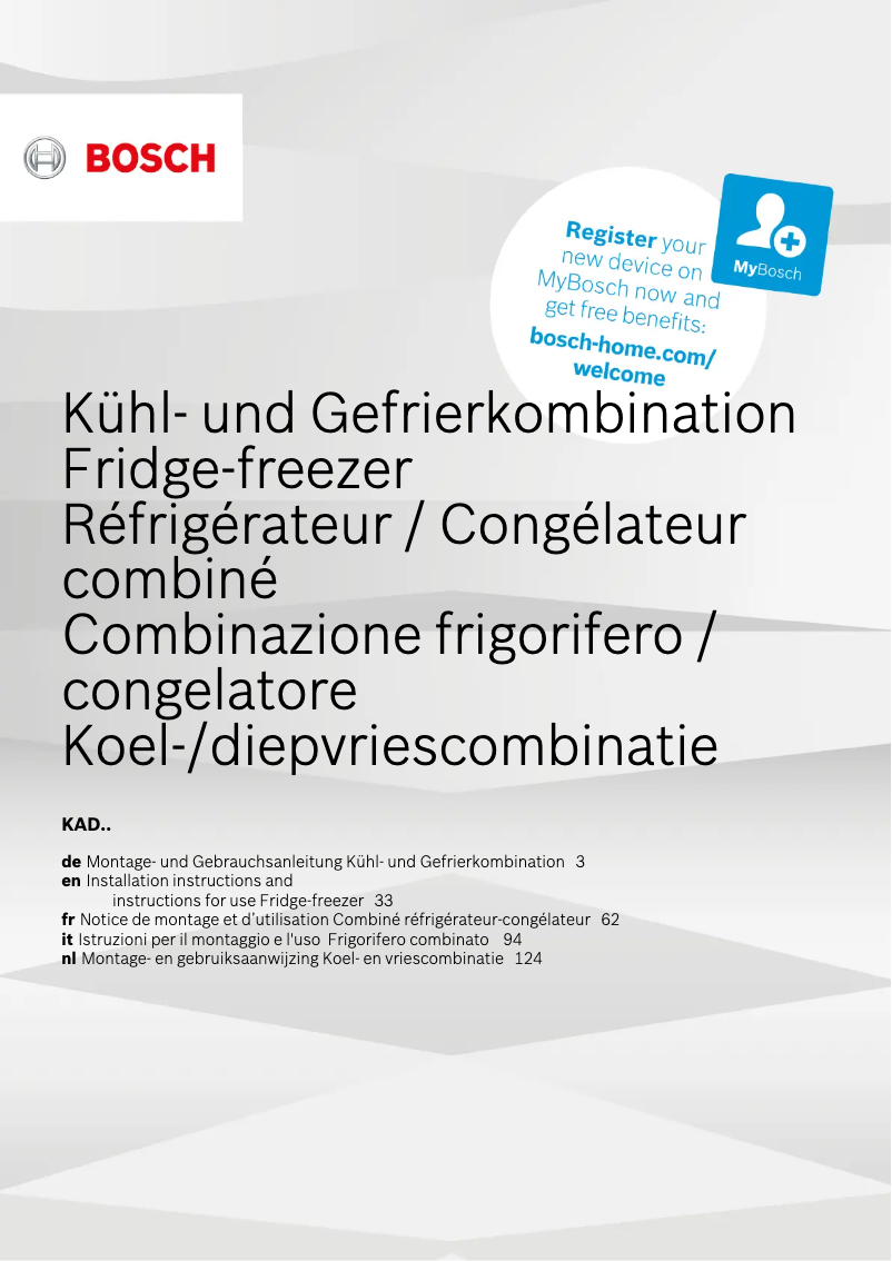 Page 1 de la notice Manuel utilisateur Bosch KAD92HB31