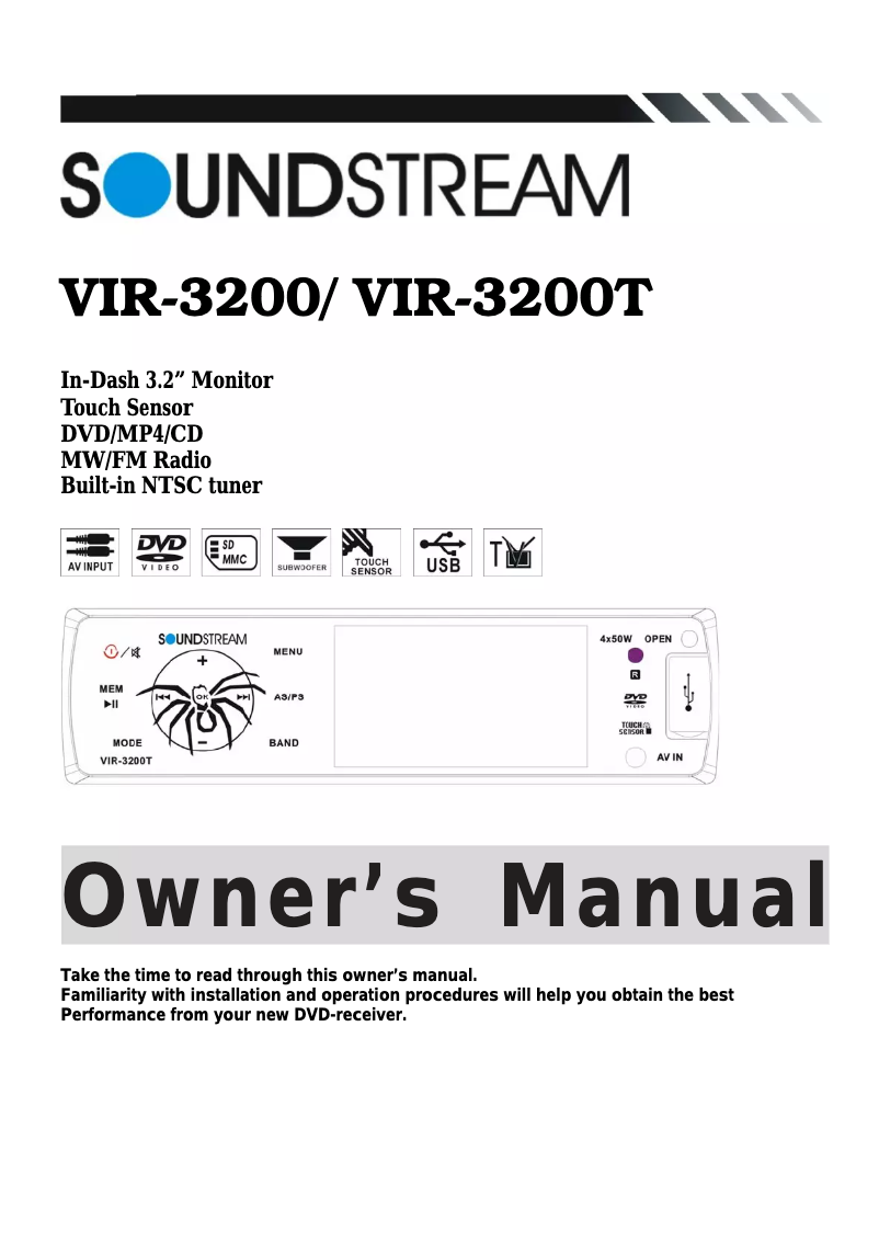 Page n°1 - Manuel utilisateur Soundstream VIR-3200
