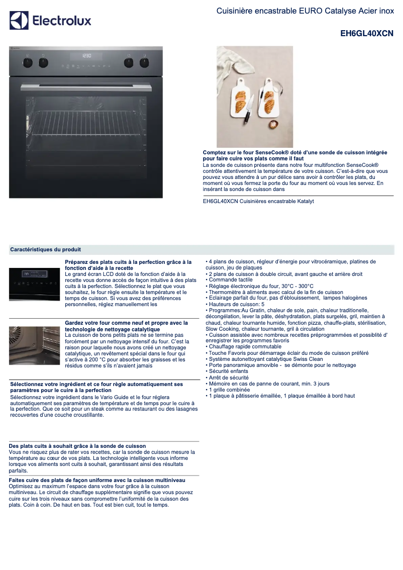 Page 1 de la notice Fiche technique Electrolux EH6GL40XCN