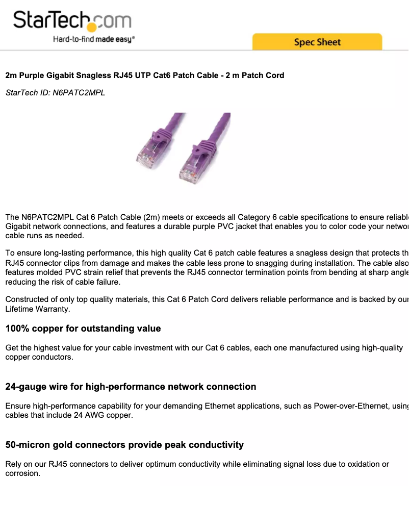 Page n°1 - Manuel utilisateur StarTech.com N6PATC2MPL