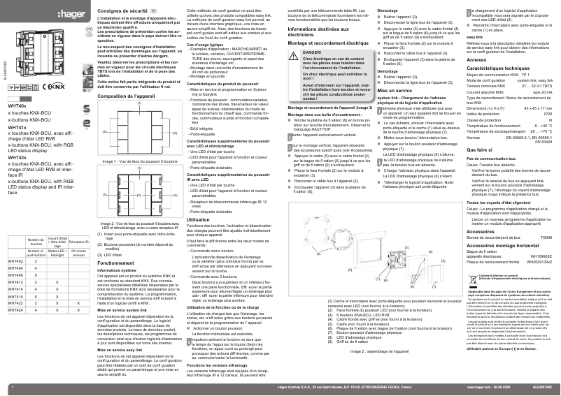 Page 1 de la notice Instructions / montage Hager WHTP41207C