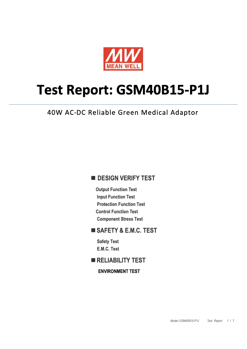 Page n°1 - Fiche technique Mean Well GSM40B15-P1J