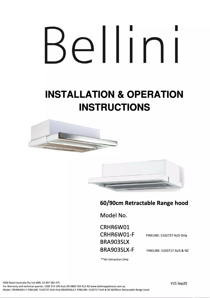 Page 1 de la notice Manuel utilisateur Bellini BRA903SLX-F