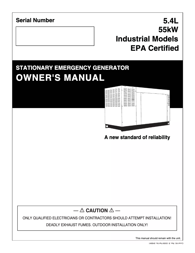 Page n°1 - Manuel utilisateur Generac QT05554JNNNA