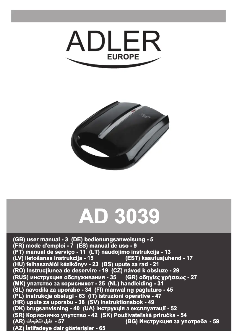 Page 1 de la notice Manuel utilisateur Adler AD 3039