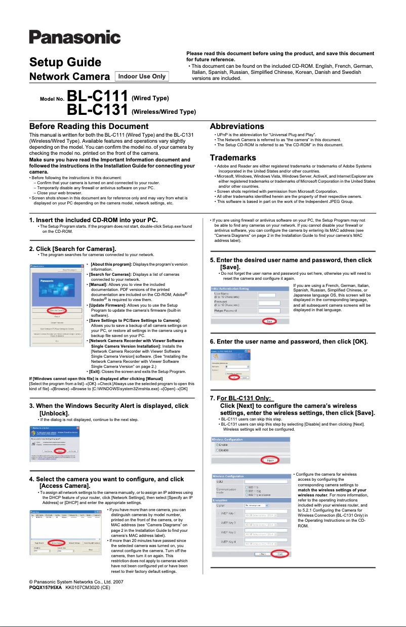 Image de la première page du manuel de l'appareil BL-C131