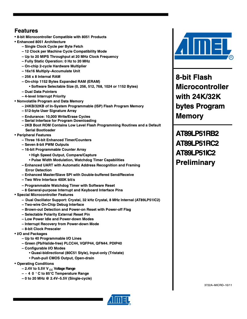 Imagen de la primera página del manual del dispositivo AT89LP51IC2