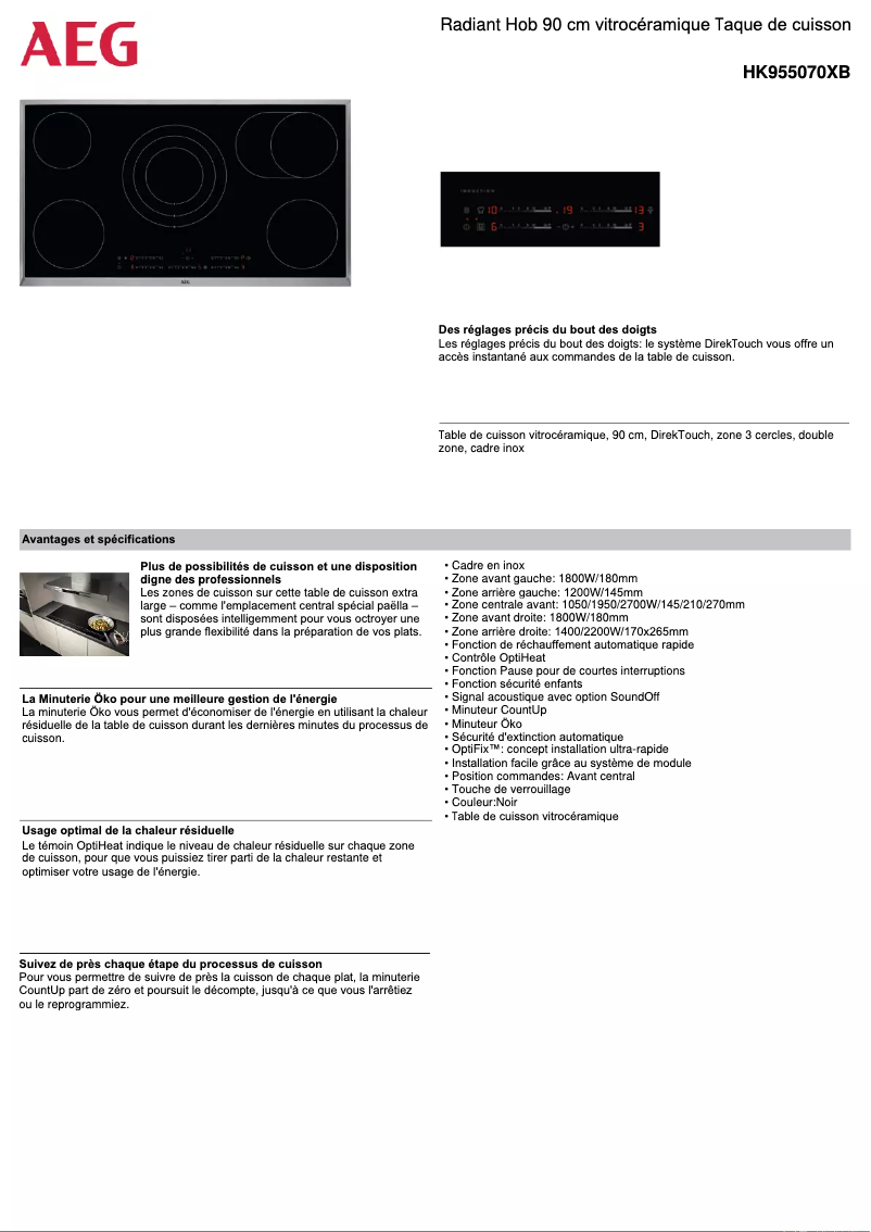 Page n°1 - Fiche technique AEG HK955070XB