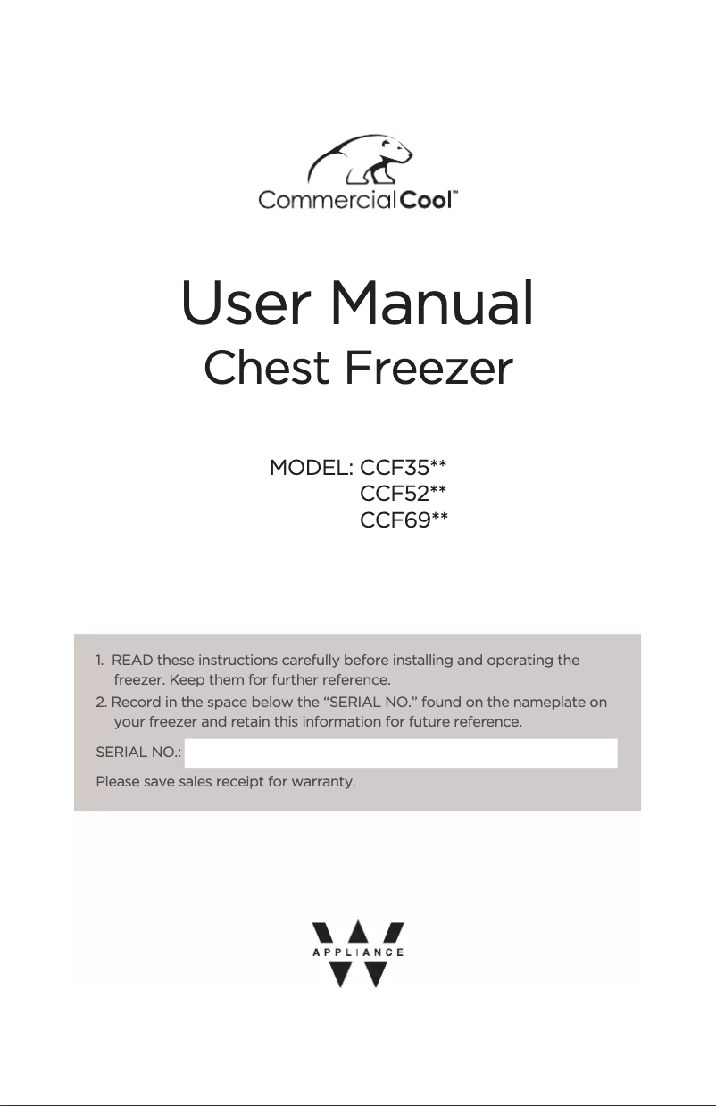 Page n°1 - Manuel utilisateur Commercial Cool CCF69W