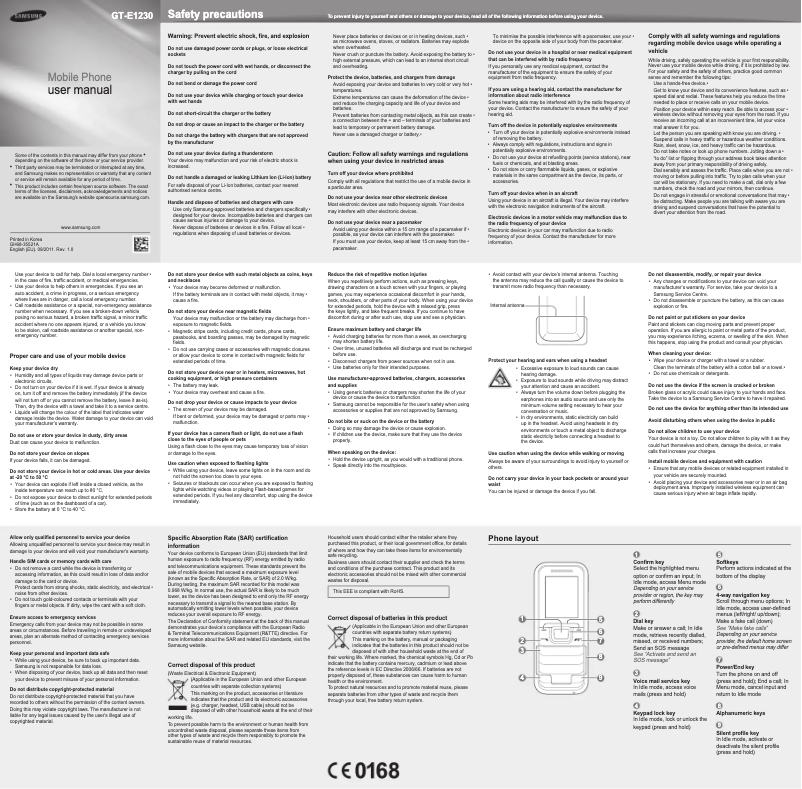 Page 1 de la notice Manuel utilisateur Samsung E1230