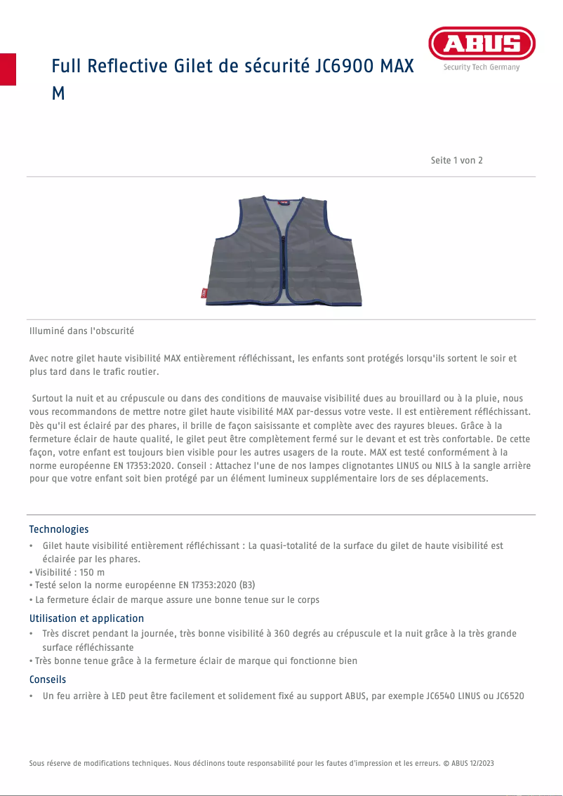 Page n°1 - Fiche technique Abus MAX JC6900