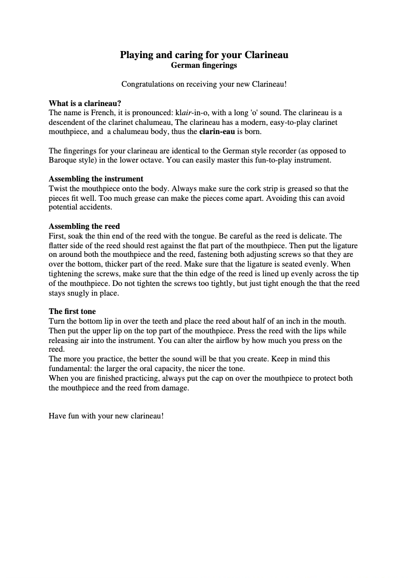 Page 1 de la notice Manuel utilisateur Kunath Clarineau