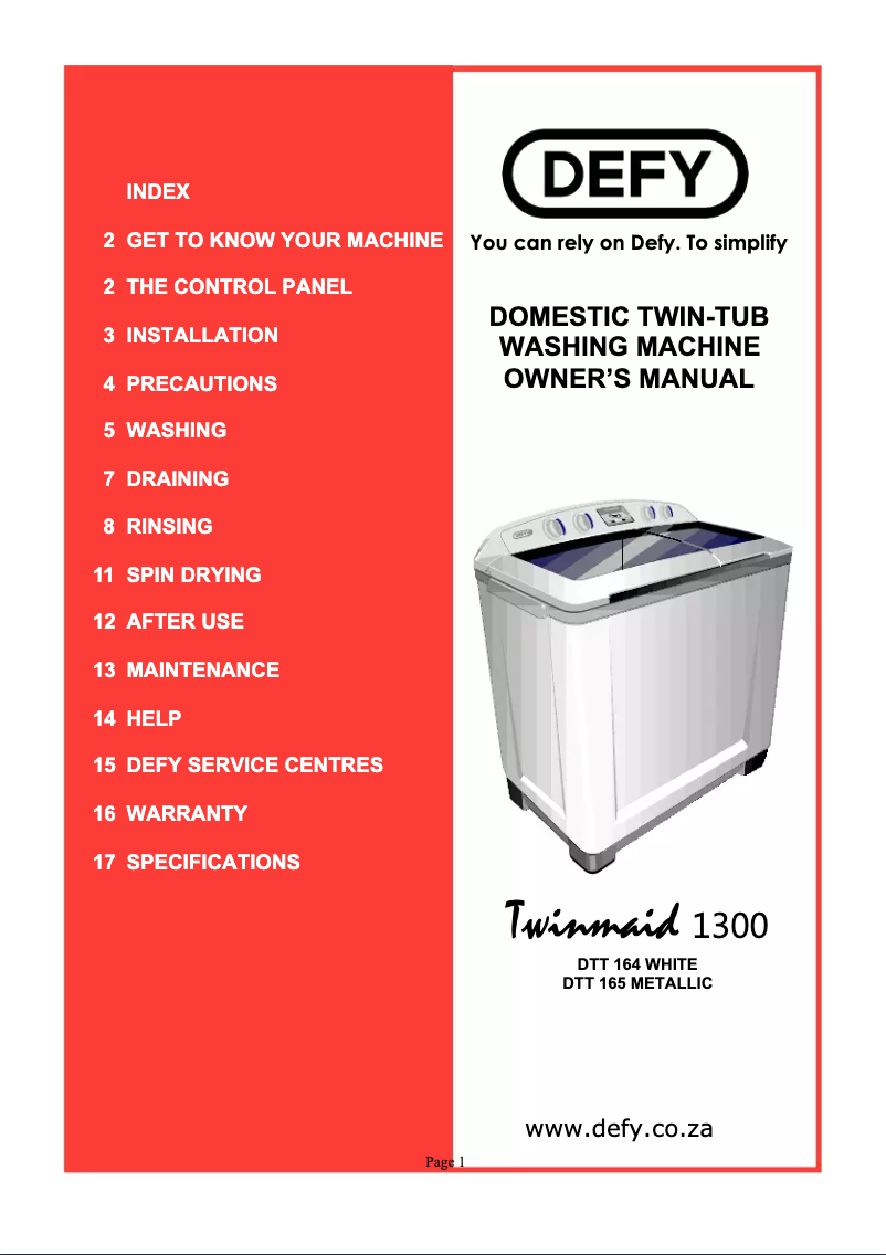 Page n°1 - Manuel utilisateur Defy DTT 165 TwinMaid