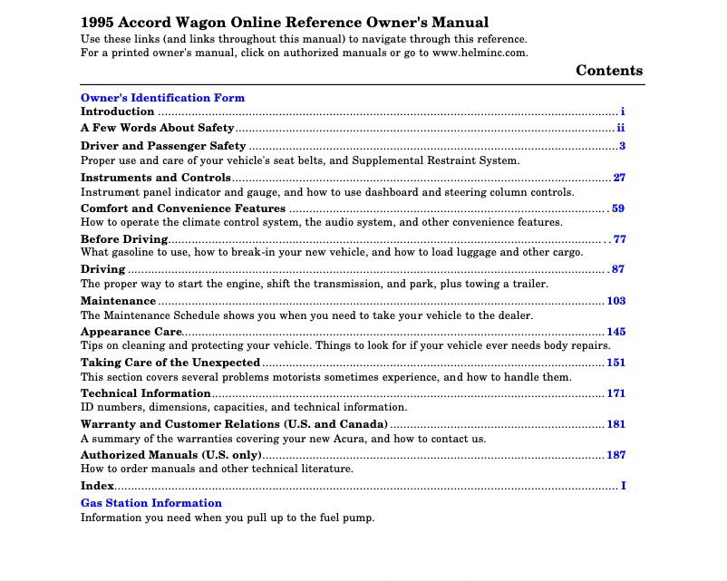 Image de la première page du manuel de l'appareil Accord Coupe (1995)