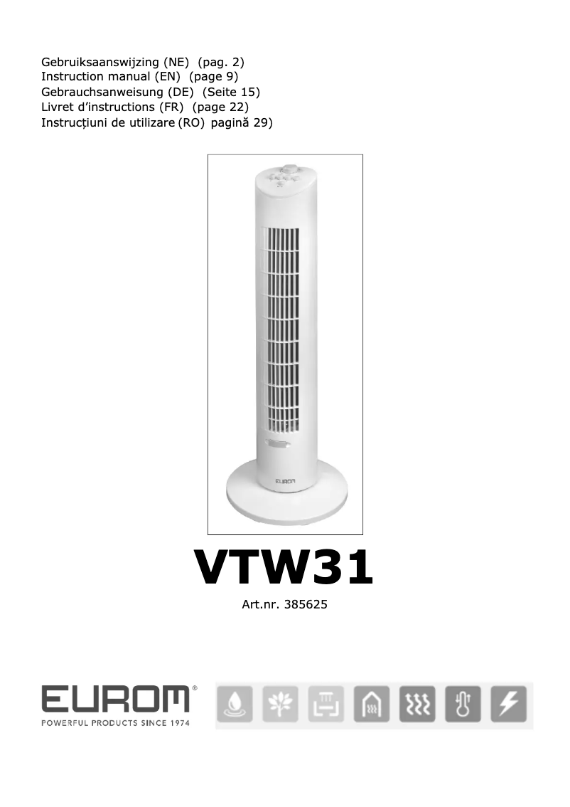Page 1 de la notice Manuel utilisateur Eurom VTW31