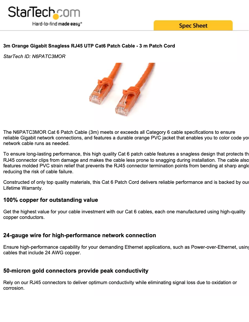 Page n°1 - Manuel utilisateur StarTech.com N6PATC3MOR