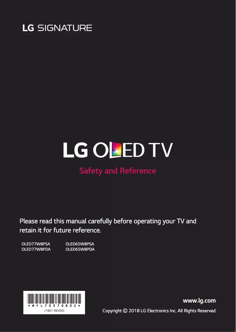 Image de la première page du manuel de l'appareil OLED65W8PDA