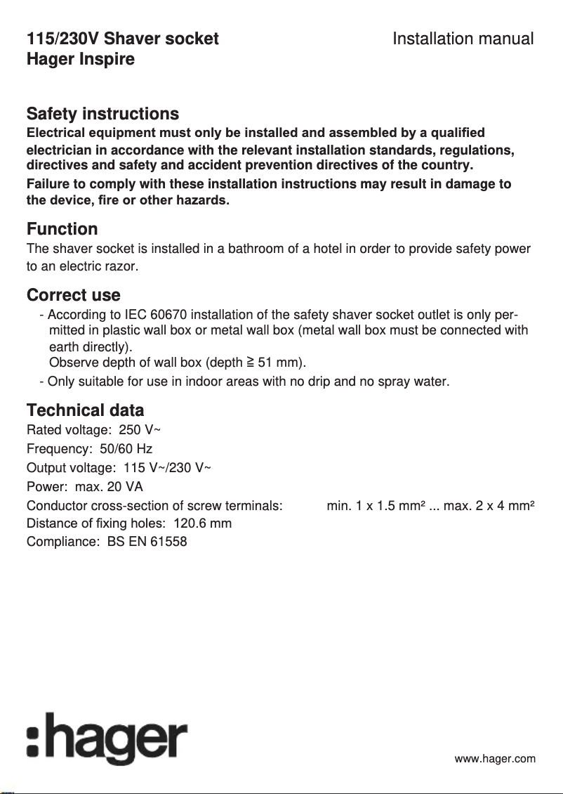 Page 1 de la notice Manuel utilisateur Hager WGCHSR