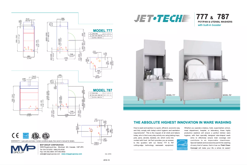 Page 1 de la notice Fiche technique Jet-Tech 787