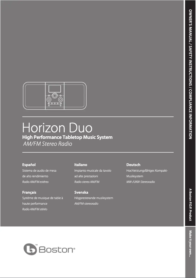 Page 1 de la notice Manuel utilisateur Boston Acoustics Horizon Duo
