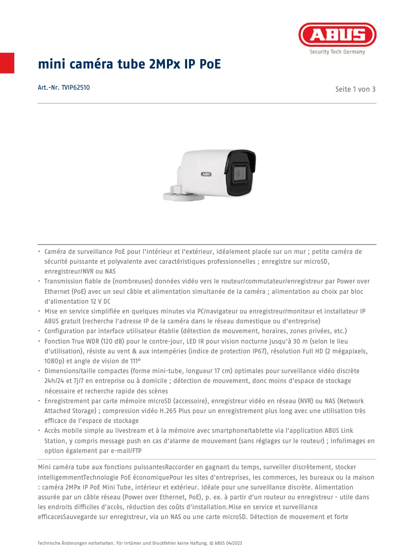 Image de la première page du manuel de l'appareil TVIP62510