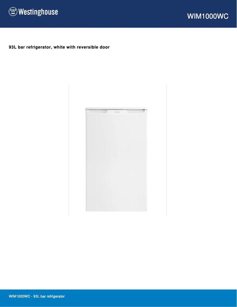 Page 1 de la notice Fiche technique Westinghouse WIM1000WC