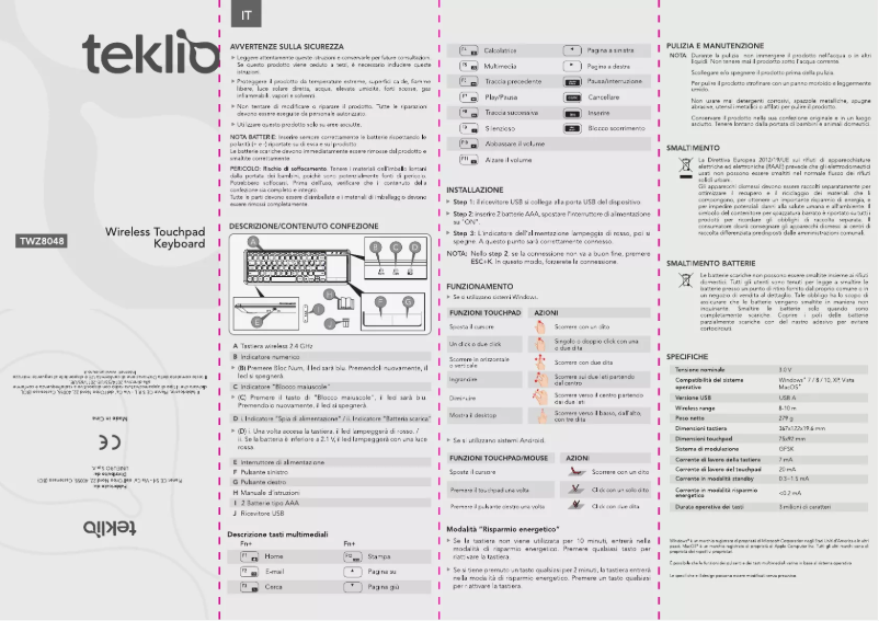 Page n°1 - Manuel utilisateur TEKLIO TWZ8048