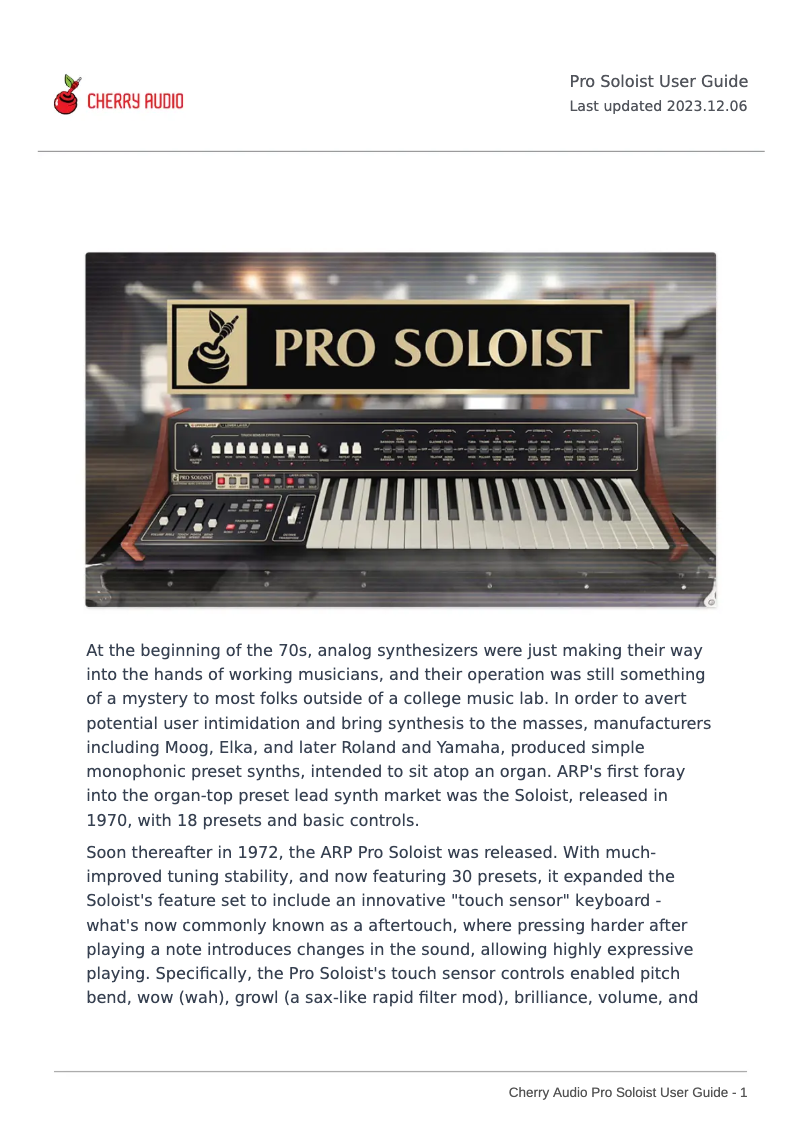 Page 1 de la notice Manuel utilisateur Cherry Audio Pro Soloist