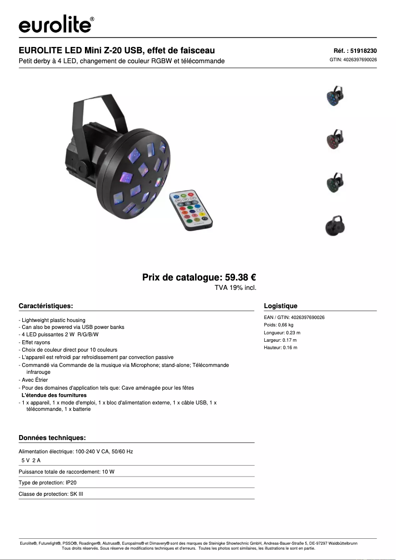 Page n°1 - Fiche technique Eurolite LED Z-20