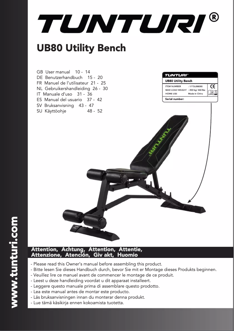 Image de la première page du manuel de l'appareil Utility Bench UB80