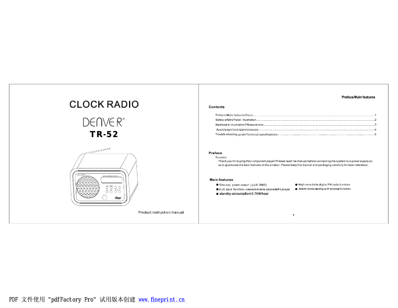 Imagen de la primera página del manual del dispositivo TR-52